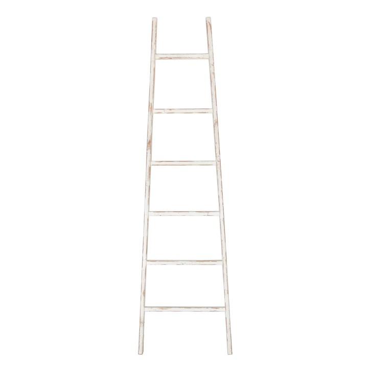 Scala espositiva in legno 6 pioli bianca shabby 59.5 x 5.6 h200 cm