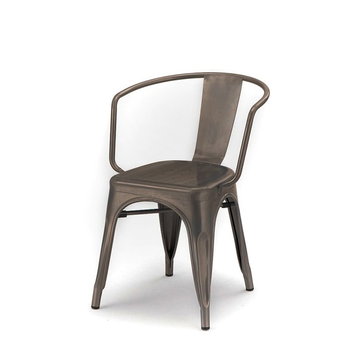 Indoor galvanized metal chair with arms rusty color  44 x 34 h83 cm