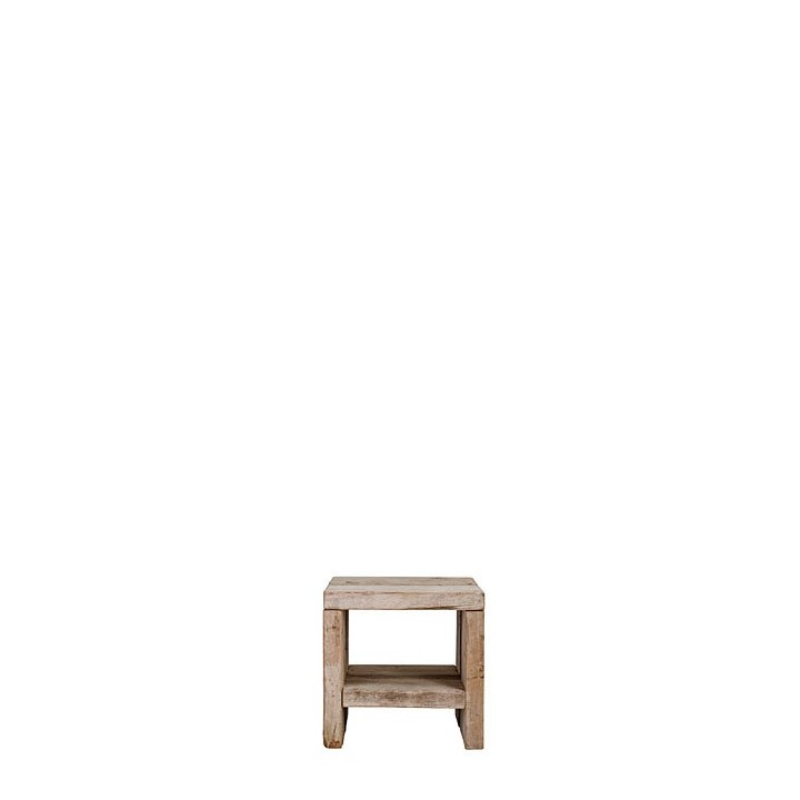 Tabouret en bois brut avec etagere 45 x 45 h43 cm