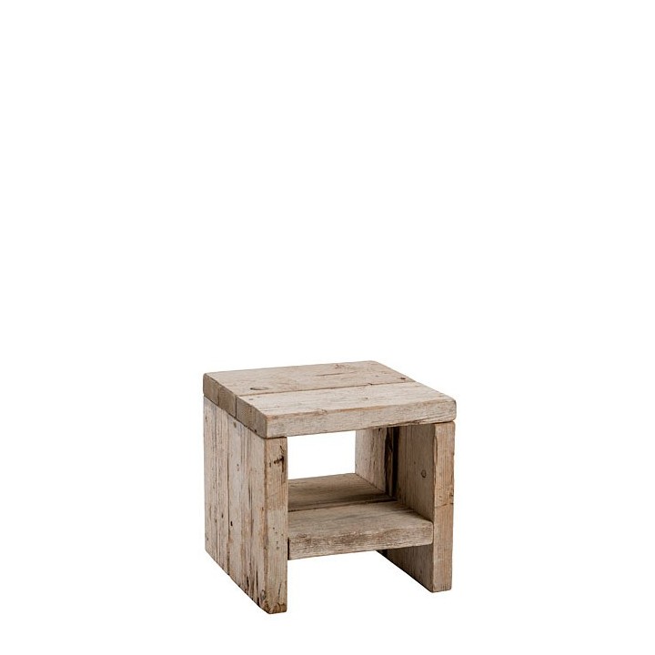 Tabouret en bois brut avec etagere 45 x 45 h43 cm