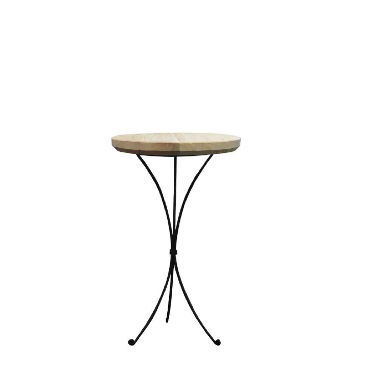 Tavolino gambe ferro nero piano assi grezze d45 h77 cm