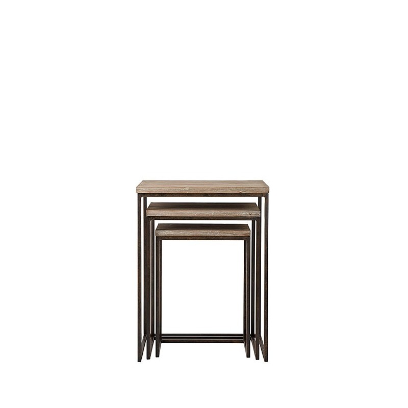 Set of 3 bistrot wooden tables with iron base h46