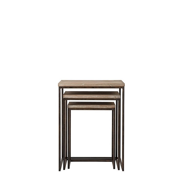 Set of 3 bistrot wooden tables with iron base h46