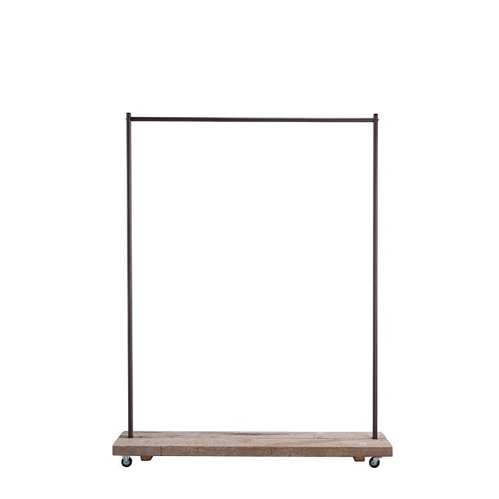 Raw plank coat hanger with wheels 130 x 36 h168 cm
