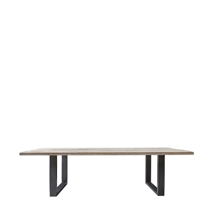 Table en bois brut avec pieds en fer fonce 220 x 90 h75 cm