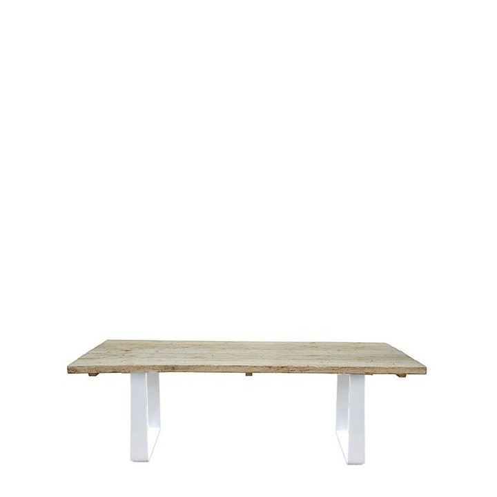 Raw plank table with white metal legs 180 x 90 h75 cm