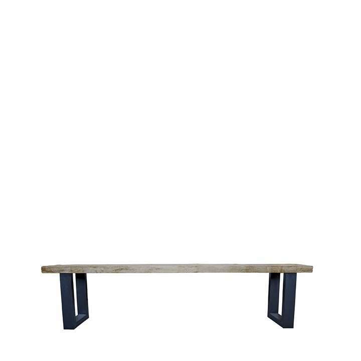 Banc en bois brut avec pieds en fer fonce 220 x 42 h45 cm