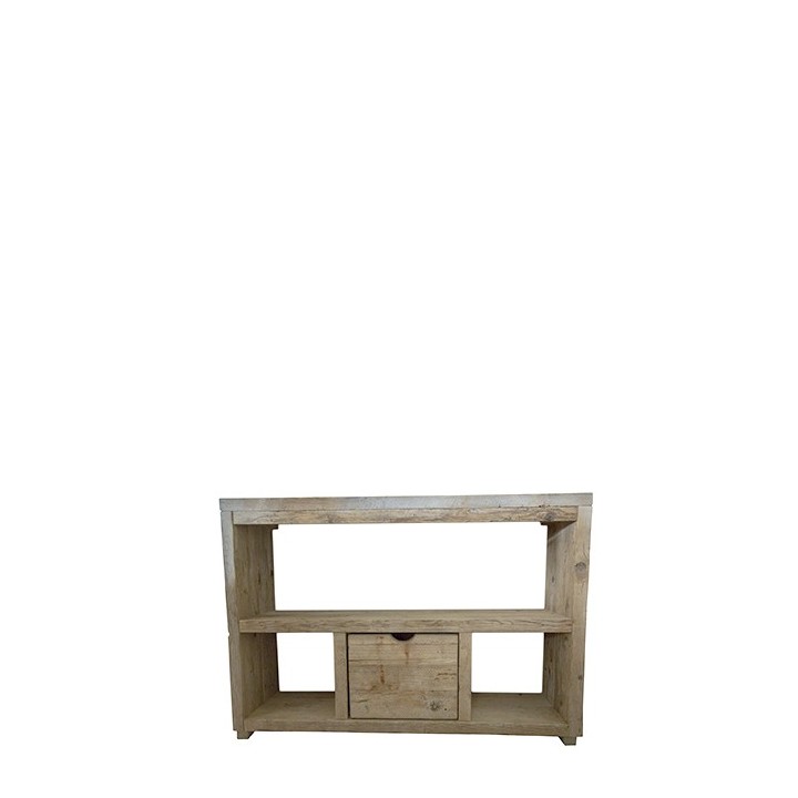 Consolle assi grezze 3 ripiani con cassetto 130 x 40 h90 cm