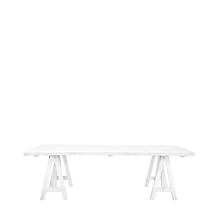 White raw plank table with easeals 200 x 60 h74 cm