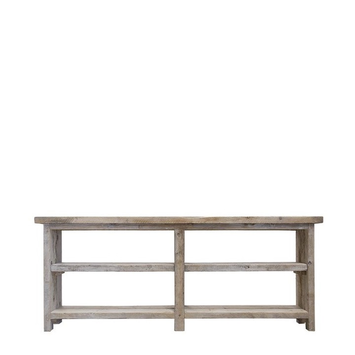 Raw plank console with 2 shelves 200 x 40 h80 cm