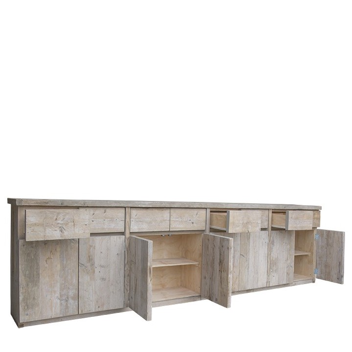 Raw plank counter with 8 drawers and 8 doors 400 x 50 h100 cm