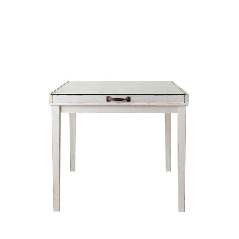 Tavolo espositivo in legno bianco e vetro 90.5 x 84.5 h78.5 cm
