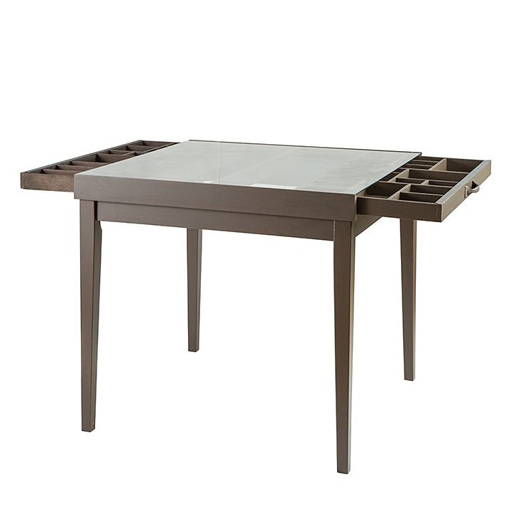 Tavolo espositivo in legno naturale e vetro 90.5 x 84.5 h78.5 cm