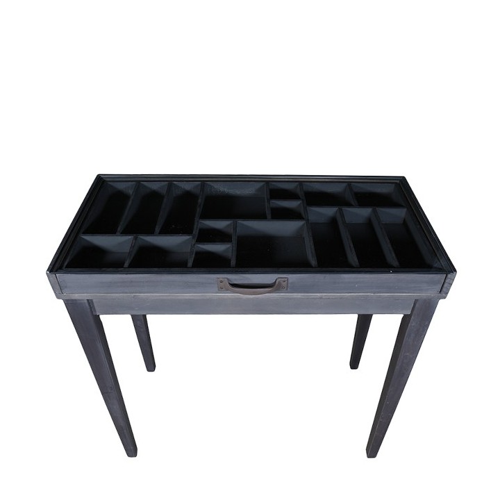 Wooden and glass expositive half-table natural colour 44 x 85 h78.5 cm