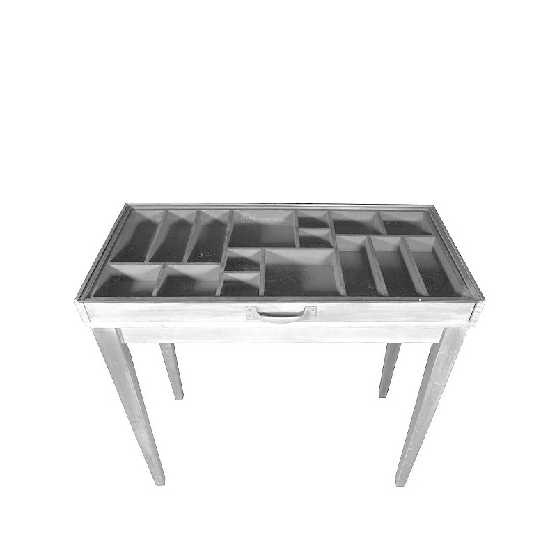 Wooden and glass expositive half-table white colour 44 x 85 h78.5 cm