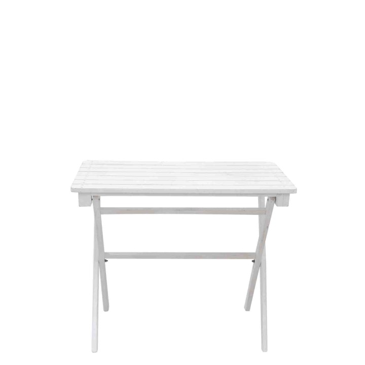 Petite table vintage en bois blanche pliable avec bandes 50x90 h77cm