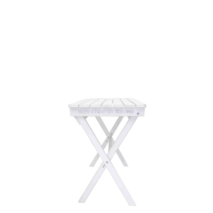 Petite table vintage en bois blanche pliable avec bandes 50x90 h77cm