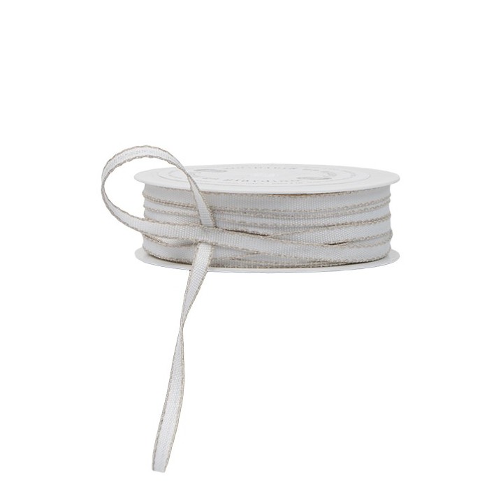 Nastro bianco con bordo colore lino 30m x 0.7 cm