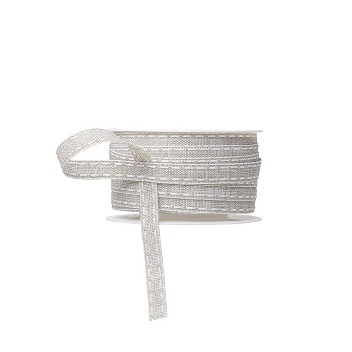 Linen ribbon with white stitching 30m x 1.2cm