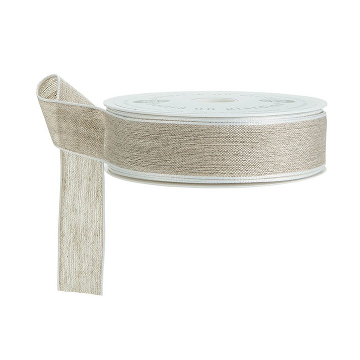 Nastro lino con bordo bianco animato 20m x 2.5 cm