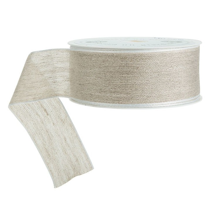 Nastro lino con bordo bianco animato 20m x 4 cm