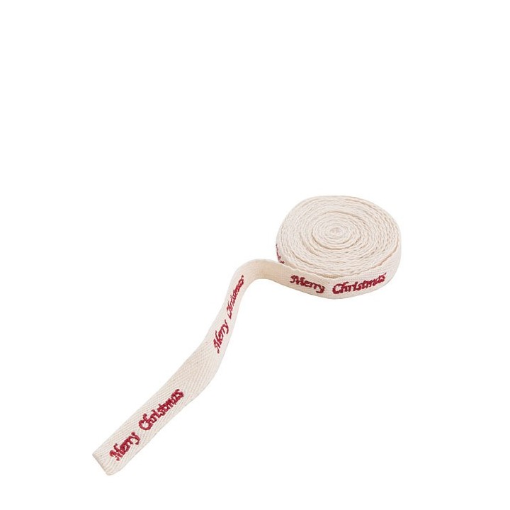 White and red embroided ribbon merry christmas written 3m