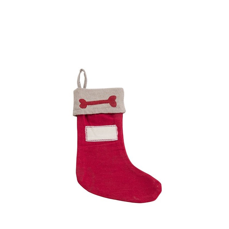Chaussette rouge motif os pour chien