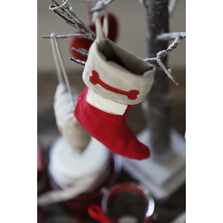 Red stocking with bone pattern for dog