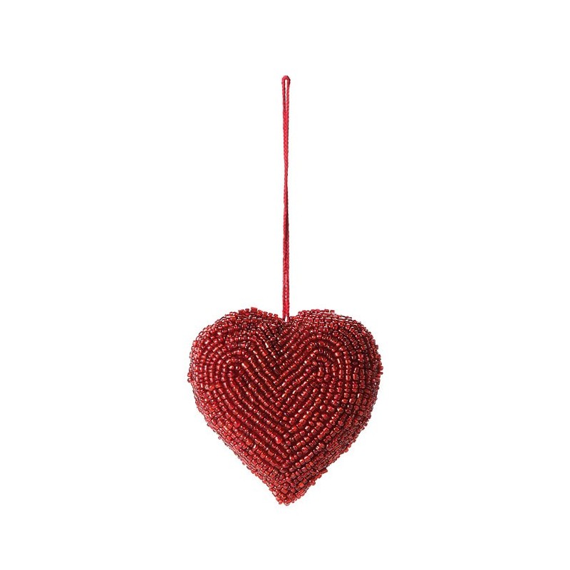 Big heart handmade with red small pearls h10 cm