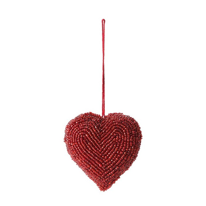 Coeur grand avec perles rouges fait a la main h10 cm