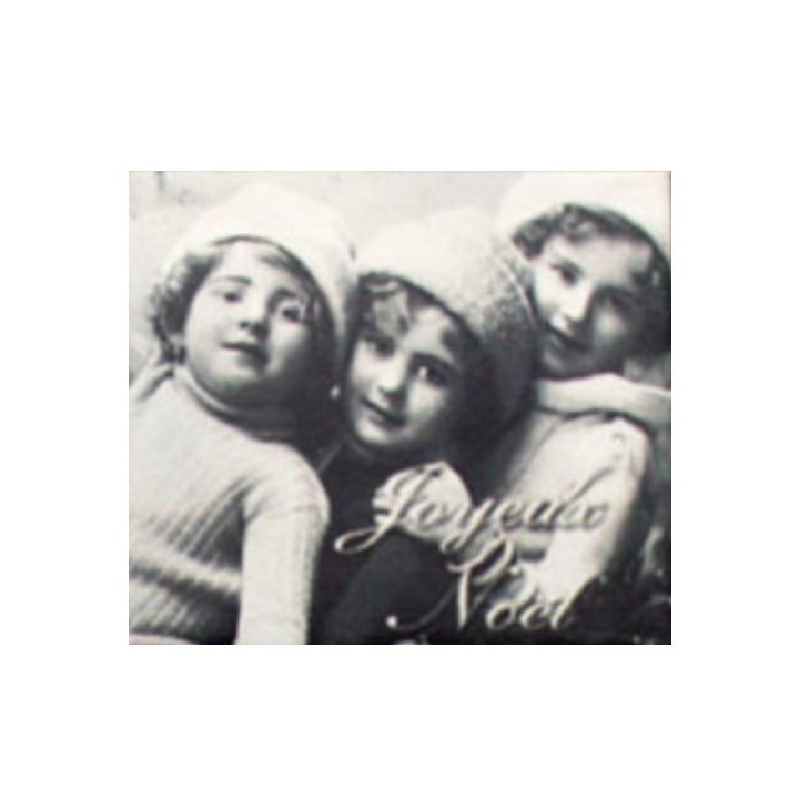 Vintage tin box with 3 children and "joyeux noel" written 13x15 h7.5 cm