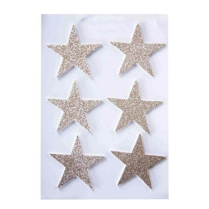 Confezione 6 stelle adesive dorate h6.5 cm