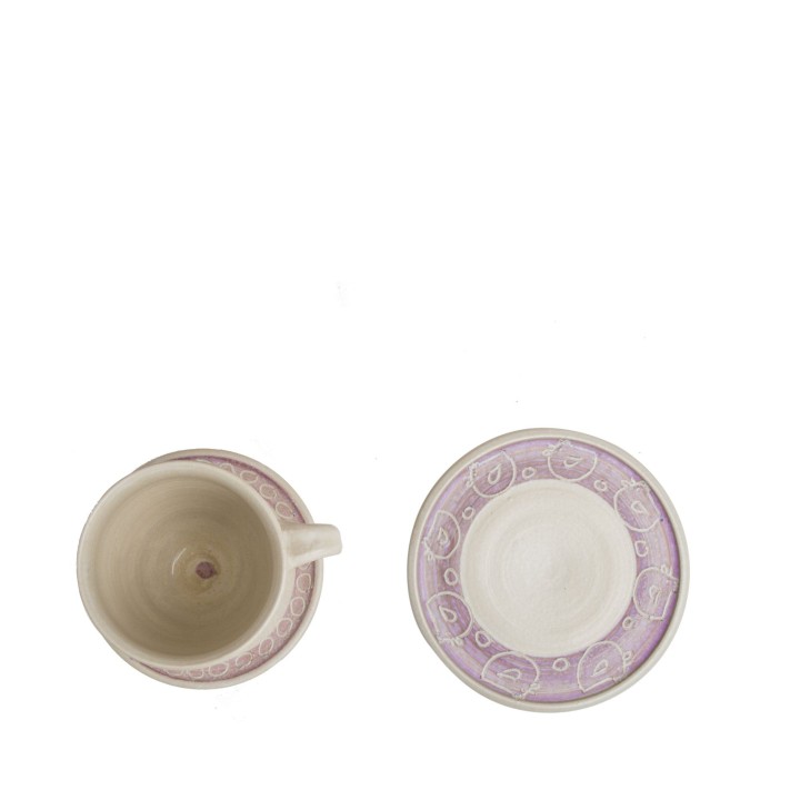 Tazza in gres gallina uova sul fondo e 2 piattini