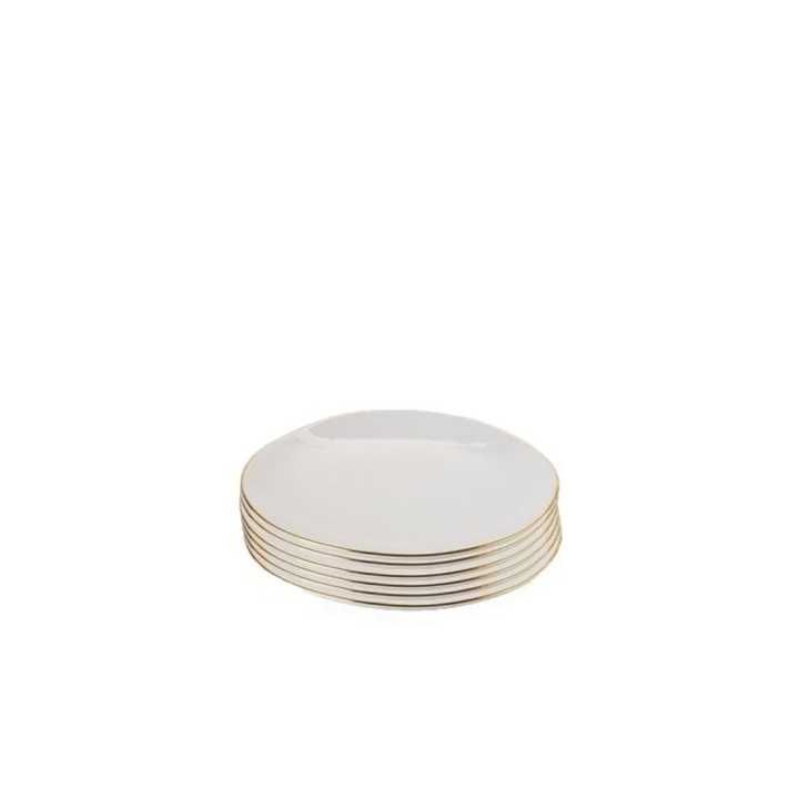 Set of 6 terracotta dessert plates with golden edge