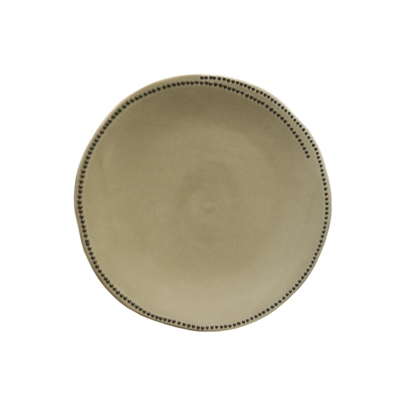 Assiette dessert en porcelaine couleur vert foret avec bord pointille d18,5 cm