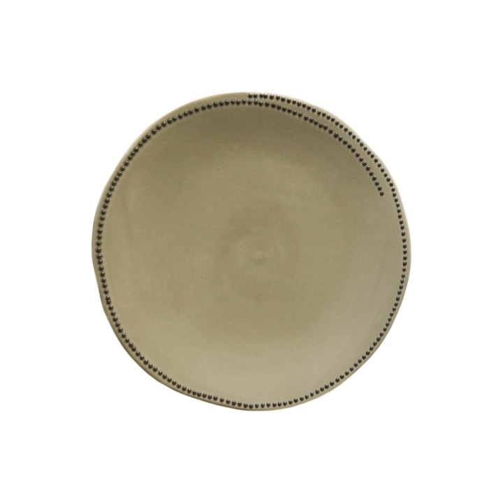 Assiette dessert en porcelaine couleur vert foret avec bord pointille d18,5 cm