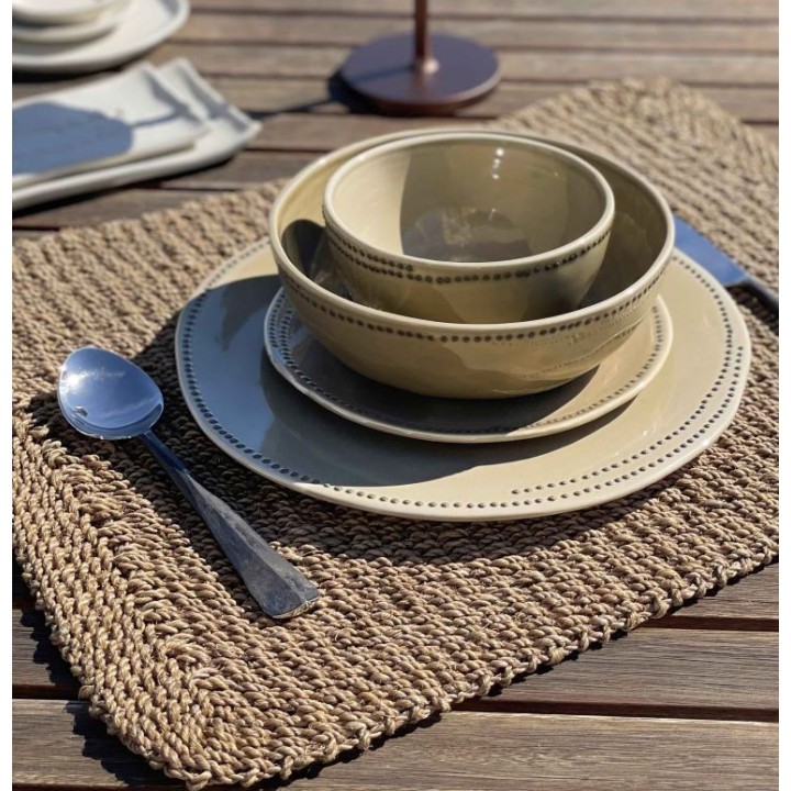 Wood green porcelain dessert plate with spotted edge d18,5 cm