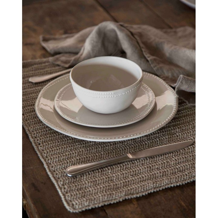 Assiette en porcelaine couleur creme avec bord pointille d26 cm