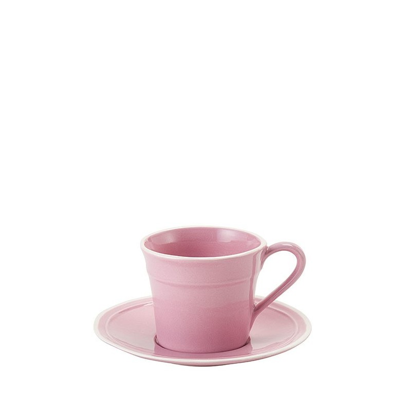 Tazza con piattino in terracotta colore rosa d17.5 h8 cm
