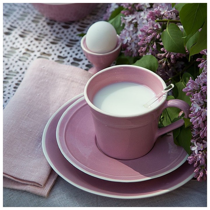 Tazza con piattino in terracotta colore rosa d17.5 h8 cm