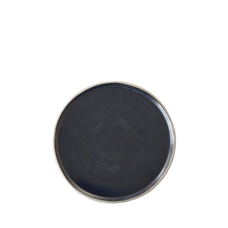 Assiette a dessert noire avec bord naturel en gres d19 cm