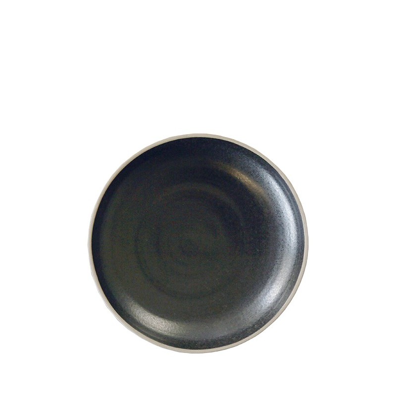 Assiette creuse noire avec bord naturel en gres d20 cm