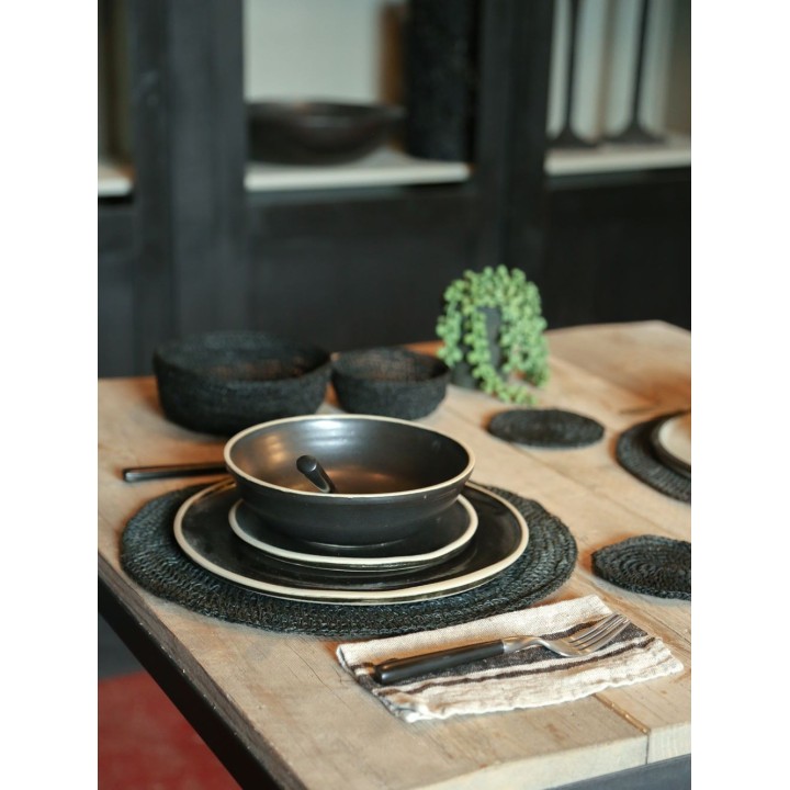 Piatto fondo in gres nero bordo naturale d20 cm