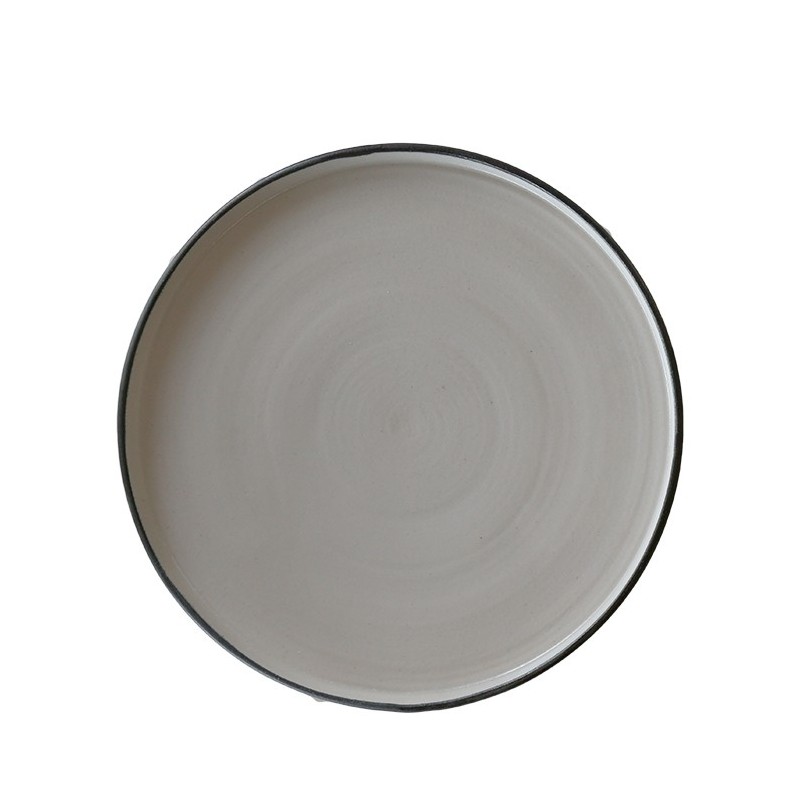Natural gres dinner plate with black edge d27 cm