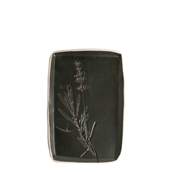 Plateau noir et bord naturel en gres 9 x 17.5 cm