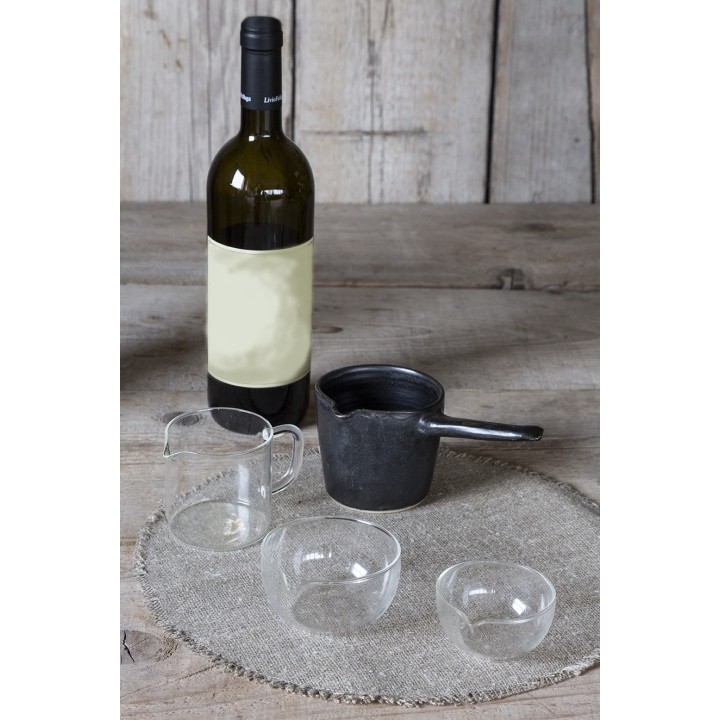 Black gres pot with handle d8.5 cm