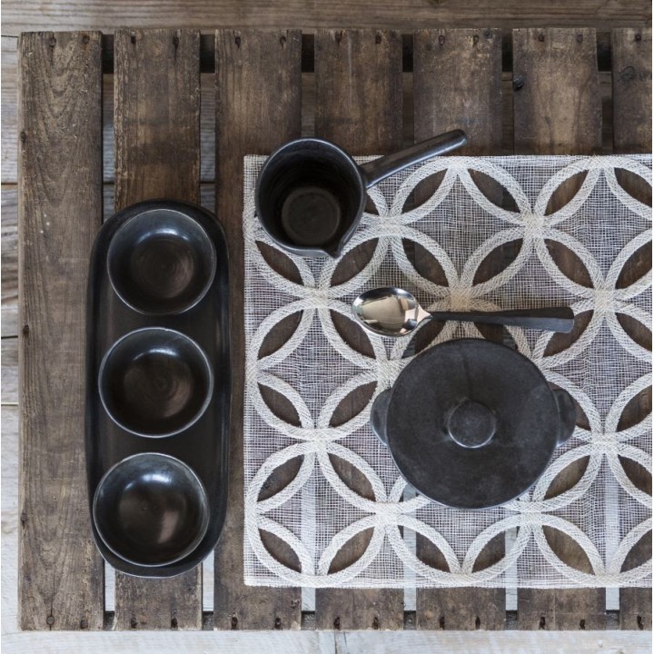 Black gres cocotte with top d14 h6.5 cm