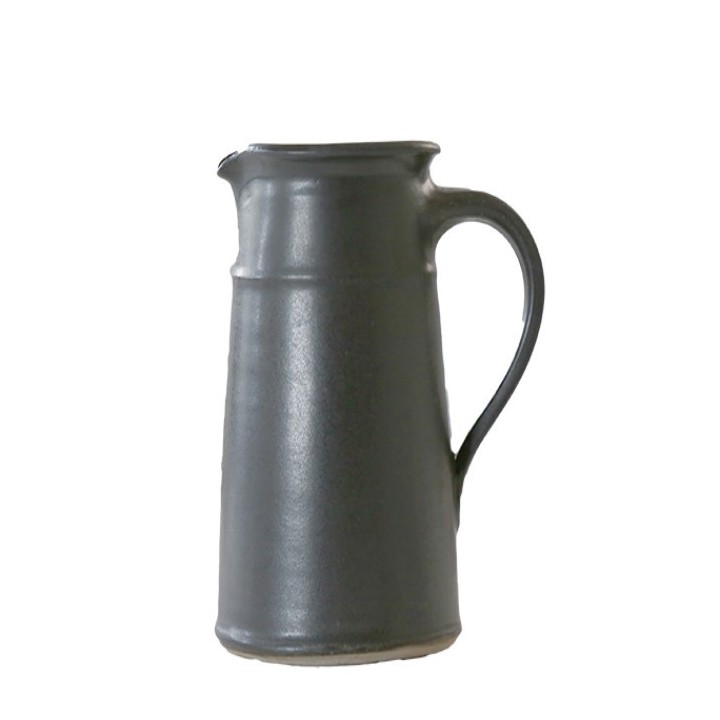 Black gres water jug with relief line h27 cm