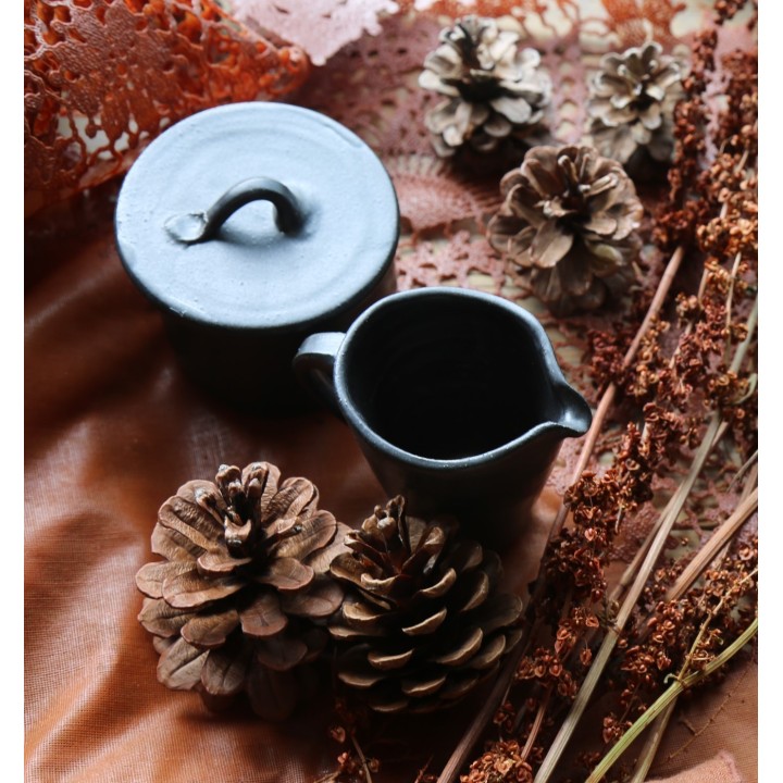 Black gres sugar bowl d7 h6 cm