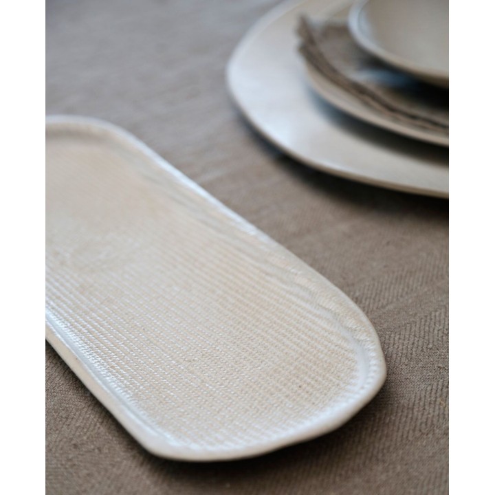 Plateau ovale en gres texture 12 x 31 cm